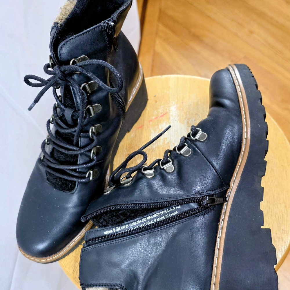 BareTraps Black Ankle Boots with Tan Accents - Picture 6 of 15